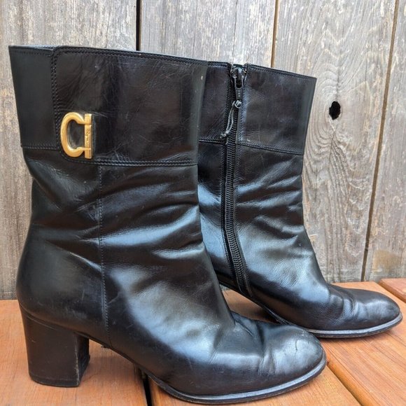 Salvatore Ferragamo Black Leather Boots, Mid-Calf, Size 4.5 - Picture 2 of 10